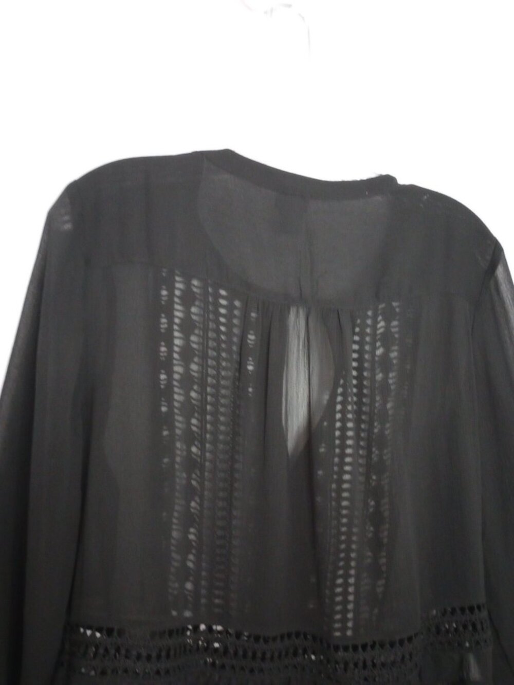 Chico's Black Sheer Lattice Lace Dark Romantic Top - Picture 6 of 7